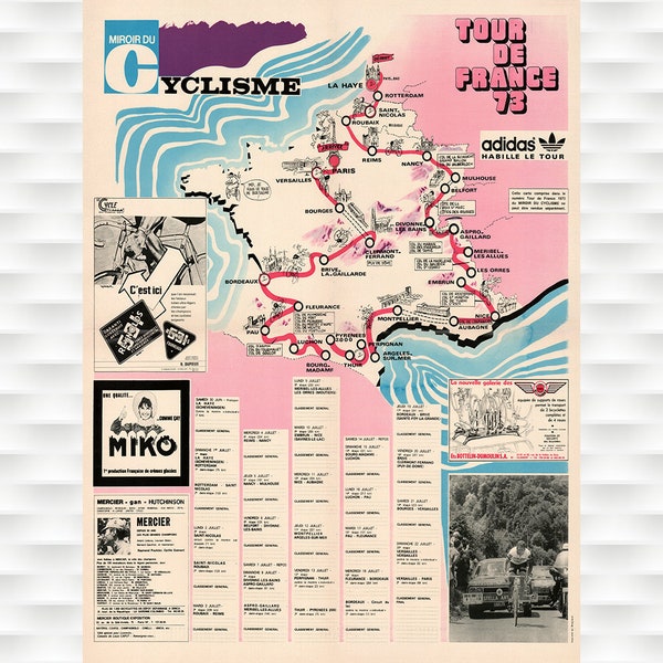 1973 Tour de France Kaart Poster Vintage Poster - Vintage Fietsposter Fietsen Poster Race Verjaardagscadeau Kerstcadeau Fietsrace Poster