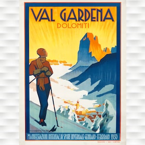 Val Gardena - Posters de voyage de ski d'hiver italien