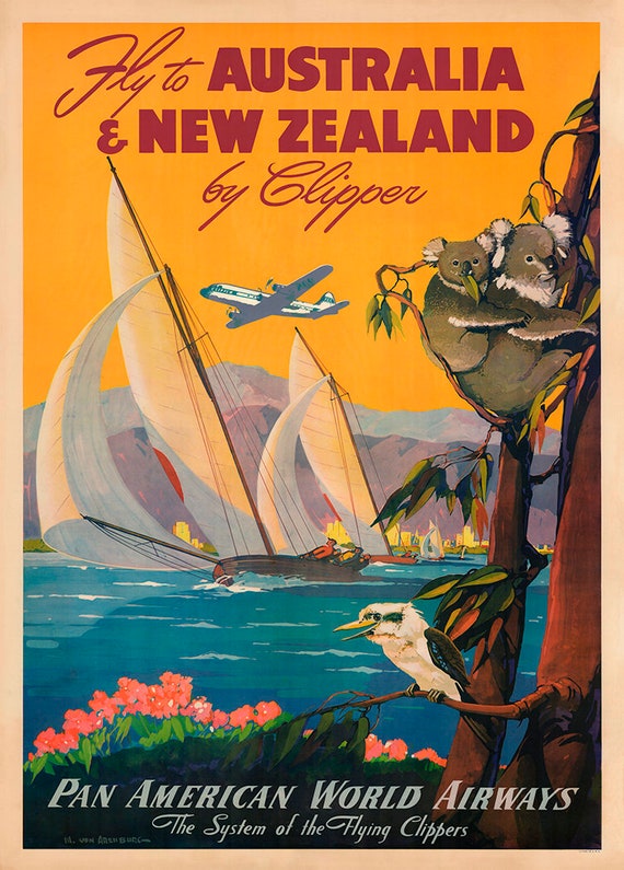 Pan Am Vintage Australia - New Zealand Poster Prints - Etsy