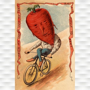 Vegetable People Beet Riding a Bicycle Vintage Poster