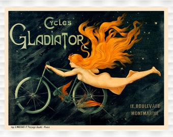 Cycles Gladiator Bicycle Poster - Cycling Poster Bicycle Wall Art Vintage Poster Cycling Art Gifts for Cyclists