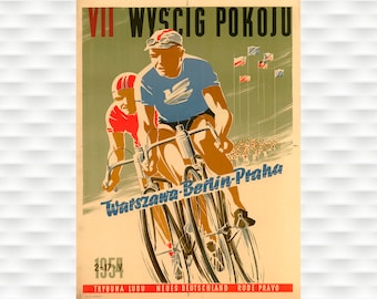Cartel de bicicleta de la carrera de la paz de 1954 - Cartel de ciclismo Arte de bicicleta Cartel de bicicleta vintage Arte de ciclismo Tour de Francia Arte de ciclismo