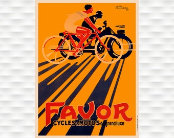 Favor Cycles & Motos Bicycle Poster - Cycling Poster Bicycle Art Vintage Bicycle Poster Cycling Art Tour De France Cycling Art Art Deco