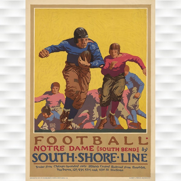 Notre Dame Football Poster - South Shore Line - Illinois Central - Vintage Poster - Fighting Irish