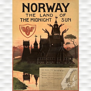Norway - Land of the Midnight Sun Travel Poster