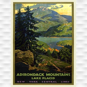 Lake Placid - Adirondack Mountains - Vintage New York Travel Poster