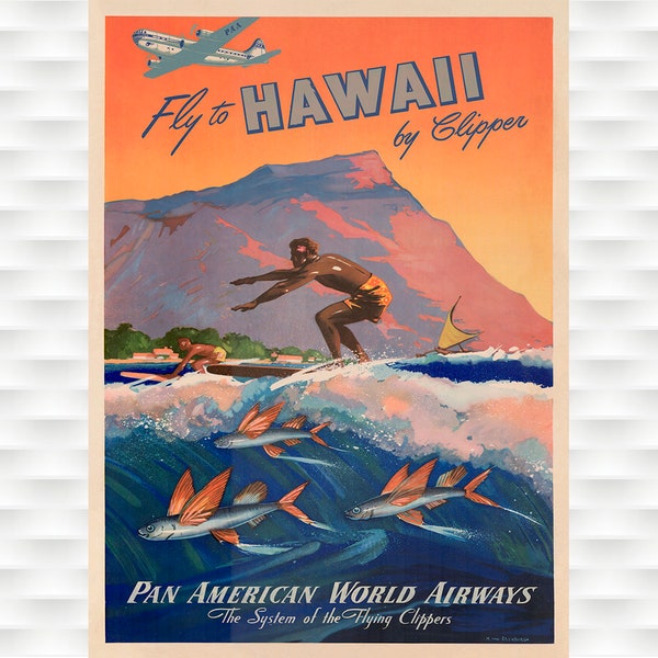 Hawaii Pan American Clipper Travel Poster Travel Art Print Birthday Gift Christmas Present