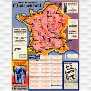 Poster Carte du Tour de France 1956