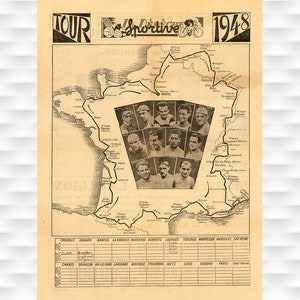 1948 Tour de France Karte Poster