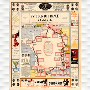 Affiche vintage de carte du Tour de France 1933