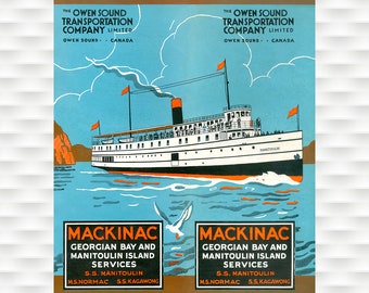 Mackinac Island Travel Poster Great Lakes Travel Vintage Poster Birthday Gift, Christmas Gift