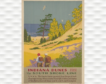 Indiana Dunes State Park Beaches Travel Poster - South Shore Line - Illinois Central