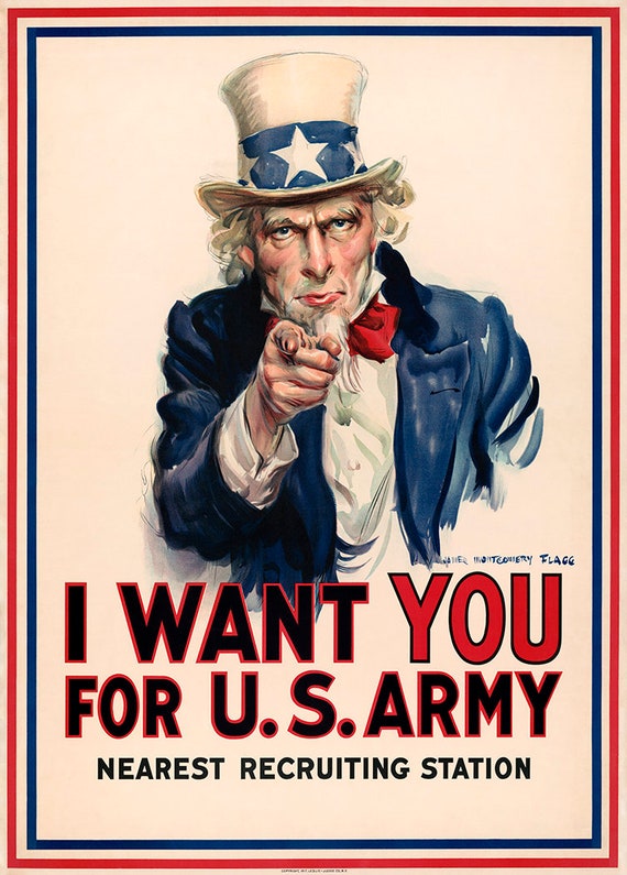 Uncle Sam - I Want You Poster - World War One Recruiting Poster - Etsy