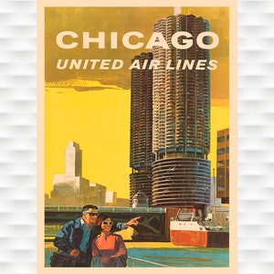 Chicago United Air Lines Travel Poster - Chicago Poster USA Poster Travel poster