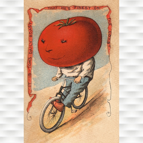 Tomaat op de fiets - Plantaardige mensen - vintage poster