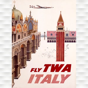 Impresiones de carteles de viajes antiguos de TWA Italia