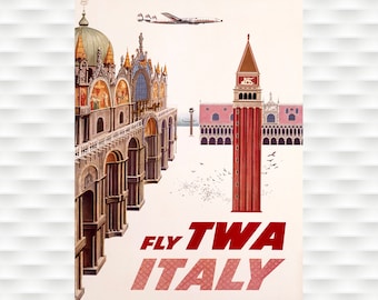 Impresiones de carteles de viajes antiguos de TWA Italia