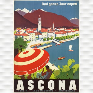 Ascona Switzerland VintageTravel Poster