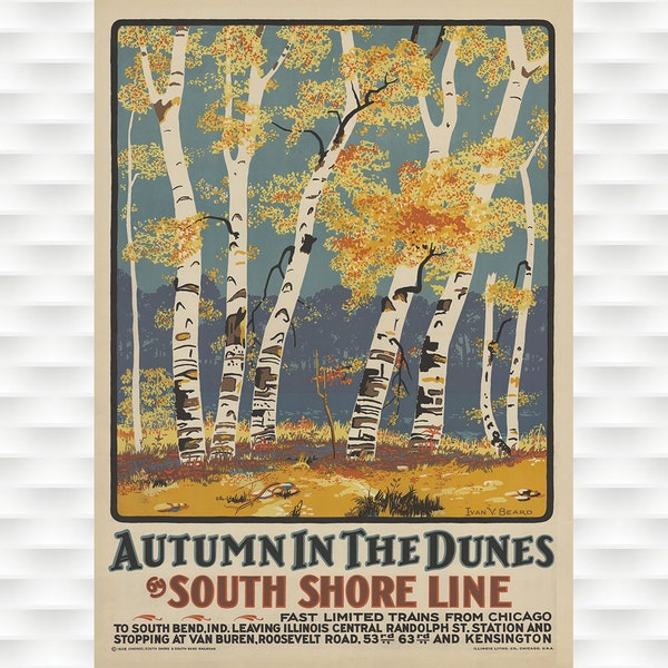 Herfst in de Dune Beaches Travel Poster - South Shore Line - Illinois Central - Duinen Poster