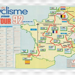 1992 Tour de France Karte Vintage Fahrrad Poster Drucke