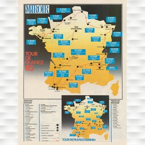 Affiche vintage de carte du Tour de France 1985