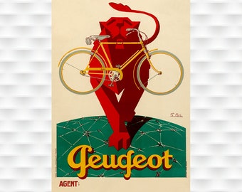 Peugeot Art Deco Poster - Cycling Poster Bicycle Art Vintage Bicycle Poster Cycling Art Tour De France Cycling Art
