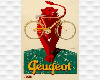 Peugeot Art Deco Poster - Cycling Poster Bicycle Art Vintage Bicycle Poster Cycling Art Tour De France Cycling Art