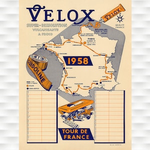 1958 Tour de France Vintage Karte Poster