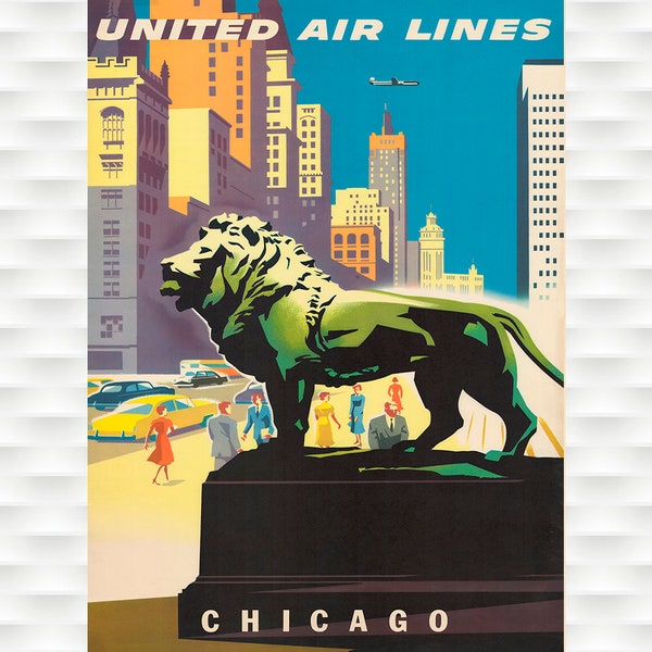 Chicago United Air Lines Travel Poster - Vintage Poster - Art Institute Poster