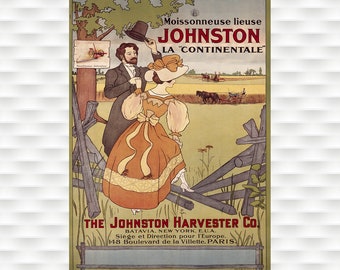 Johnston Harvester Poster Farm Implement Poster Vintage Poster Wall Art Poster