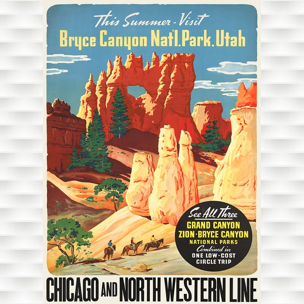 Bryce Canyon National Park Poster, Travel Poster, Chicago and North Western, Outdoor travel, Utah Poster, Travel Art