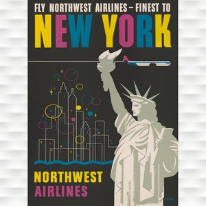 New York  - Northwest Airlines Vintage Travel Poster