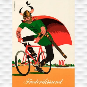 Viking on a Bicycle Vintage Travel Poster