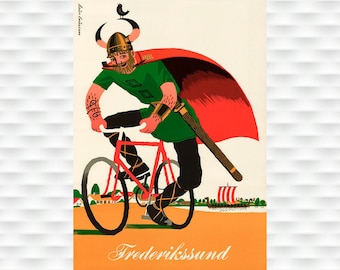 Viking on a Bicycle Travel Poster - Cycling Poster Bicycle Art Vintage Bicycle Poster Cycling Art Tour de France Cycling Art