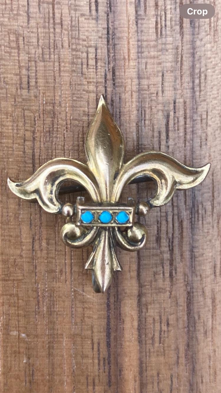 Grande Chaîne De Montre à Gousset Plaquée Or Avec Breloque Fleur De Lys - Ancienne, Occasion
