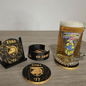 Juego de posavasos del ejército de West Point con soporte, escudo de la USMA