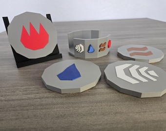 OSRS Elemental Runes Coaster met houder | Set van 4 | Old School Runescape-cadeau