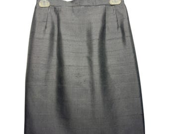 Vintage schwarzer Seiden-Shatung-Bleistiftrock, hochtailliert, knielang, tailliert