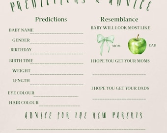 Baby Shower Predictions and Advice Game Printable | Fun Baby Shower Activity Card for Guests | Gender Neutral Baby Shower Decor