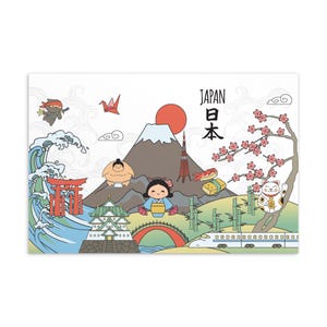 Japan Landmarks Postcard Print 4 x 6&quot; | Tokyo Japan Art | Japanese Cityscape Souvenir | Retro Postcard Decor | Travel Gift Idea
