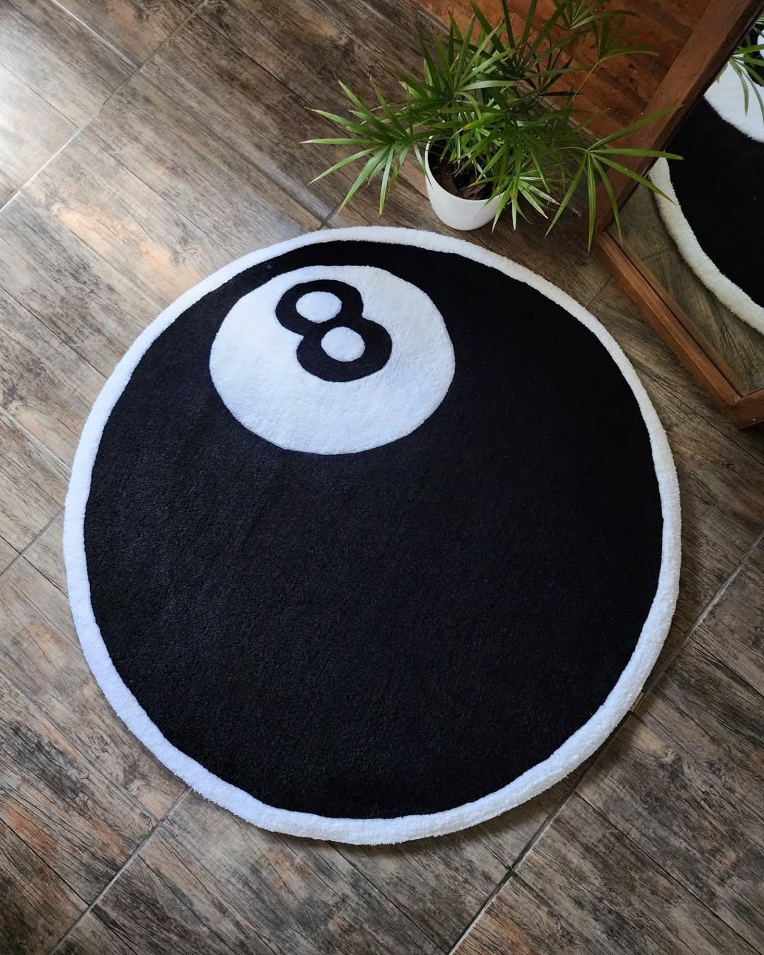 Classic 8-ball Round Back-grey-white Tufted Rug. Retro Billiards Decor ...
