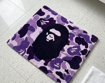 Vintage Y2K Bape Kaws Blue Camouflage Head Black Cotton T Shirt