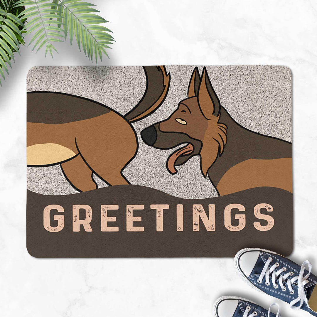 Greetings Rug Funny Dog Greetings Doormat, Cartoon Pet Humor Rug, Non-slip Entryway ...