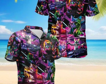 Funny Cat Playing DJ Hawaiian Shirt for Men – Summer Aloha Shirt, S-5XL, Short Sleeve Tropical Christmas Shirt