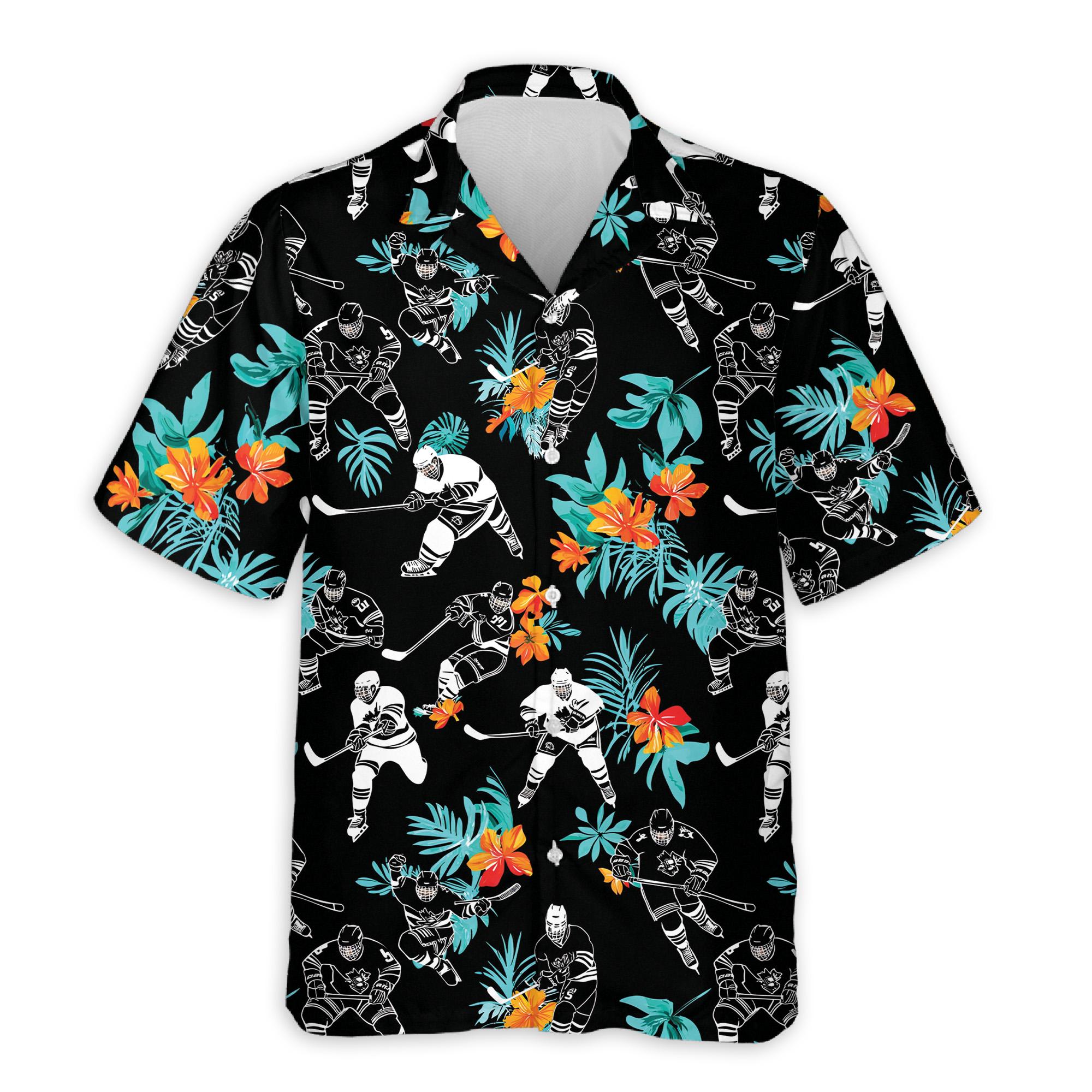 Discover Hawaiian Hockey Player Tropical Flower Shirt for Men Women, Summer Aloha