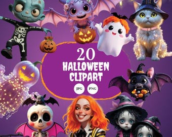 Halloween Clipart Bundle – 20 Spooky PNG & JPG Graphics (Digital Download)