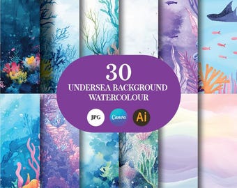 Zestaw podwodnych akwarelowych teł: Mermaid Party & Ocean Designs (do pobrania cyfrowego)