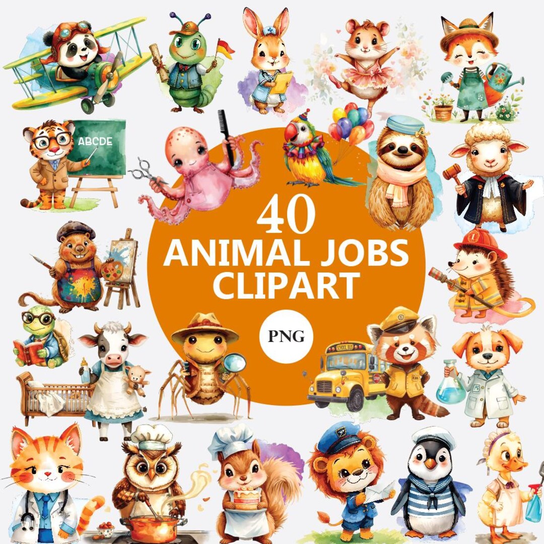 Professions Animals Animal Professions Clipart | Kids Crafts PNG Bundle (digital Download ...