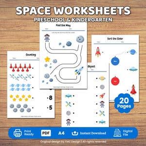 Rymdövningsblad för förskola och dagis | 20 utskrivbara aktivitetssidor