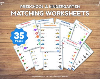 Printable Matching Worksheets Pack | Fun Educational Activities for Kids | PDF File A4 Size